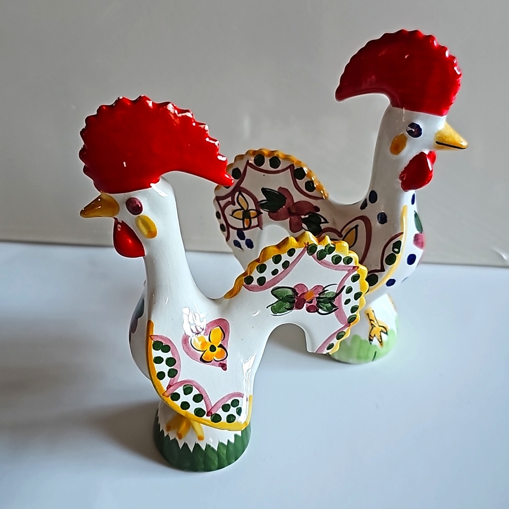 Hand Painted Lucky Roosters set of 2